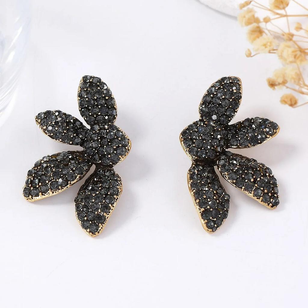 ZAA Vintage Gothic Black Zircon Crystal Rhinestone Flower Earrings for Women Fashion Holiday Party Luxury 2026 Gifts