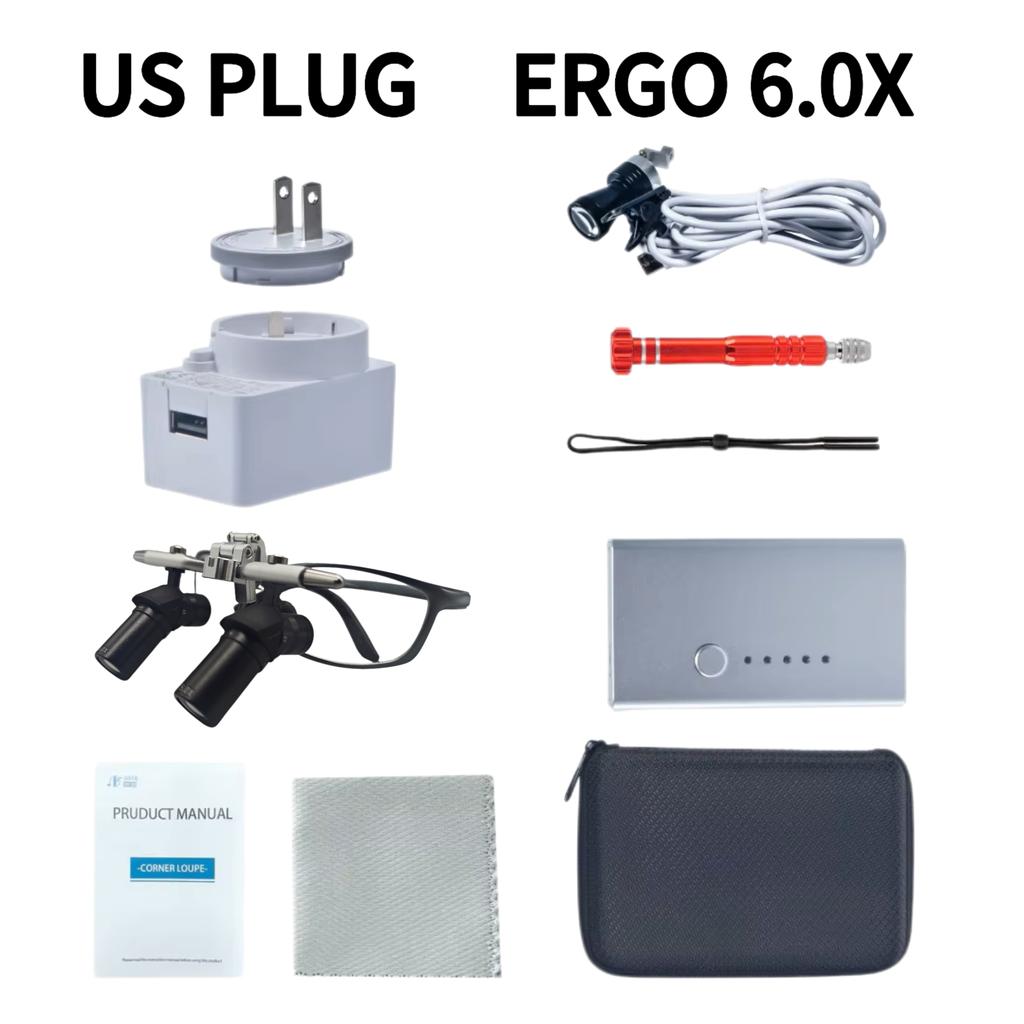 Lupas Ergo Dentales Estructura Óptica de Ángulo de 48° Lupa 4X/6X con Luz LED de 5W Lente Quirúrgica Enchufe UE/EE. UU.