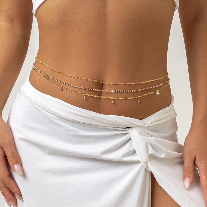 Sexy Stacked Metal Chain Body Chain, Peach Heart Sequined Claw Chain Rhinestone Multi-Layer Waist Chain