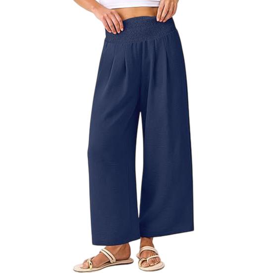 Casual Pants Anti-Wrinkle Elastic Waistband Long Pants with Pockets Pure Color Loose Fit Wide