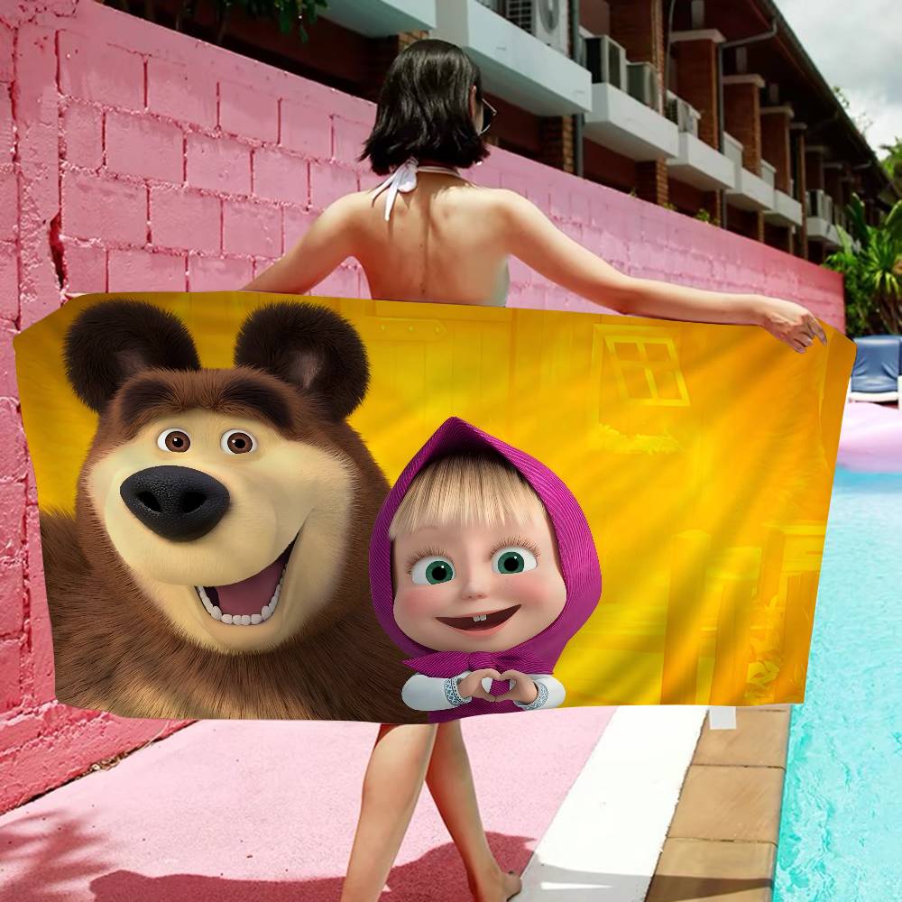 

Cartoon M-Masha And The B-Bear Anime Beach Swimming Towel Soft Absorbent Washcloth Children s Gifts for Kids Travel Camping Gym W30*H60(CM)