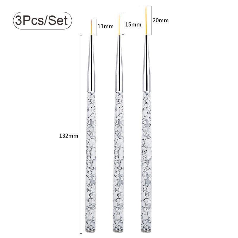5/7/9mm 11/15/20mm Nail Brush Acrylic French Stripe Line Painting Drawing Flower Pen Gel UV Polish Marble Handle Manicure Tools