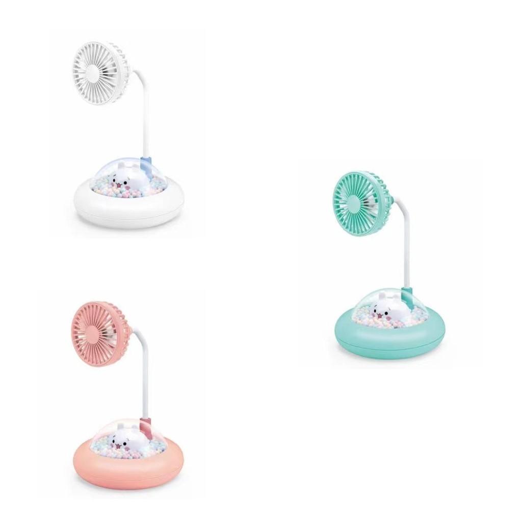 Cartoon Ufo Night Light Small Fan Usb Rechargeable Cute Rabbit Colorful Night Light Small Fan Portable Desktop