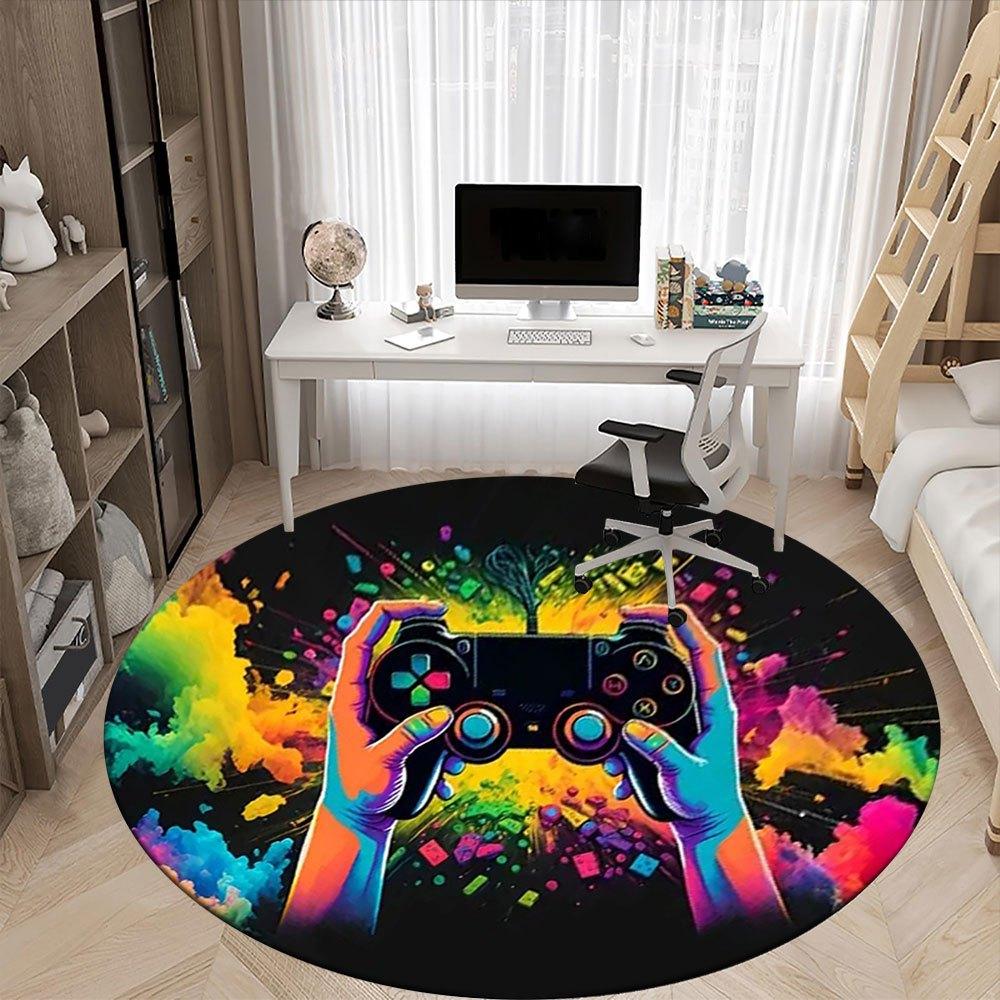 Vibrant Gaming Controller Art PrintRound Non-Slip chair mat chair carpet for office Rugs for Office Decor Gift For Valentine's Day Mother's Day Hallow