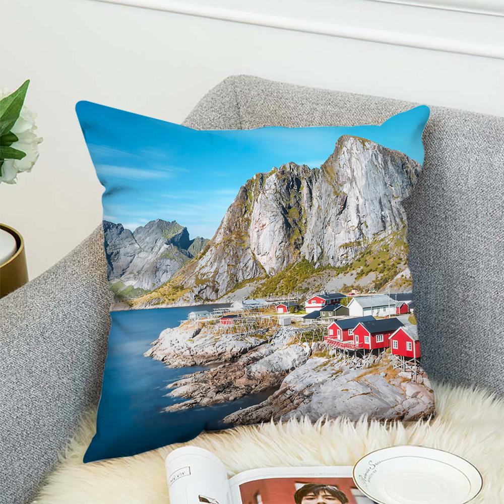 Mountain Natural Ins Nordic Pillow Case For Car Sofa Decorative Home Double-sided Print Plush Square Throw Pillow Cushion Cover