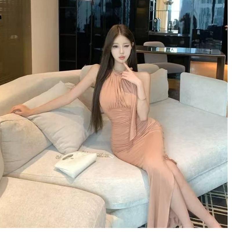 French Neck Pure Desire Dress Female Summer Socialite Temperament Slim and Thin, Beautiful Hip-wrapped Long Skirt
