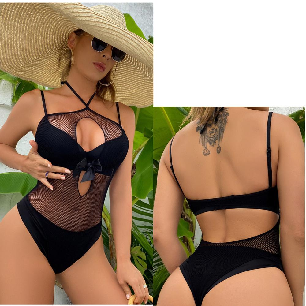 Women Sexy Mesh Bodysuit Shapewear Lingerie Outfit Erotic Fishnet Hollow Out Transparent Slim Mini Underwear Suit Costume
