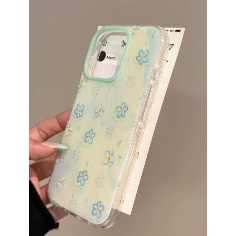 Single Layer Oil Painting Small Blue Flower for Apple 16promax Mobile Phone Case 15 for IPhone 14 Protective Case 13imd12