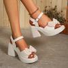 New Summer Comfortable and Elegant Casual Banquet High Heel Sandals Fashionable Temperament Bow Thick Heeled Women's Shoes