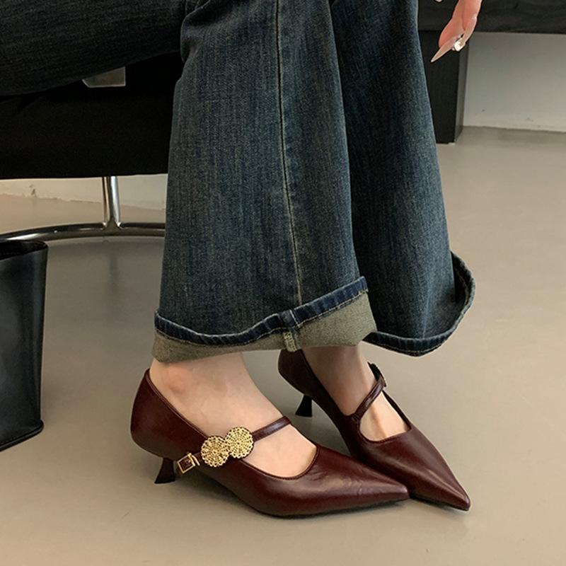 

Остроносые одинарные туфли женские 2025 новая весна туфли Doudou неглубокий носок женские туфли Mary Jane красные туфли на шпильках высокие каблуки 41 красный