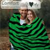 1Pc Soft Single-Sided Printed Blanket 60X80 Inch - Black & White Zebra Stripes On Green Background, High Thread Count