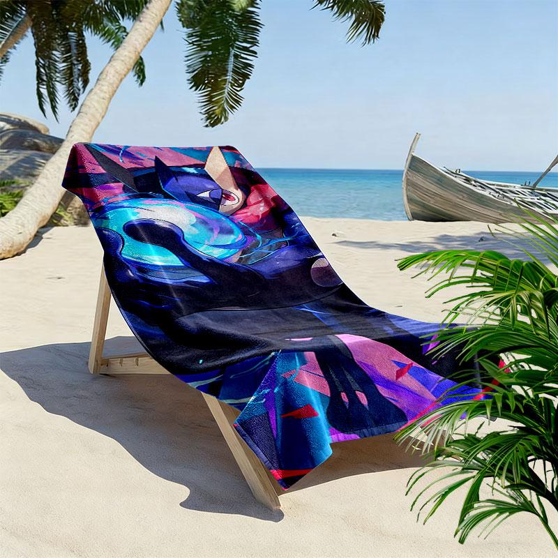 Cartoon Pokemon Print Beach Towel, Large Soft Quick Dry Towel for Beach Camping Swimming