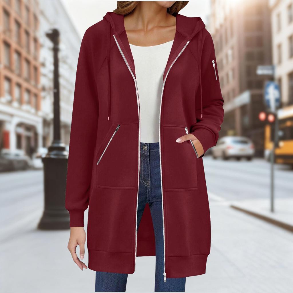 Sudadera con capucha de manga larga de longitud media para mujer, abrigo informal para otoño e invierno