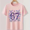 Butterfly Six Seven Print Children Tshirts Summer Girls Casual Fashion Funny Tops Kids Colorful Crew Neck Short Sleeve Tees