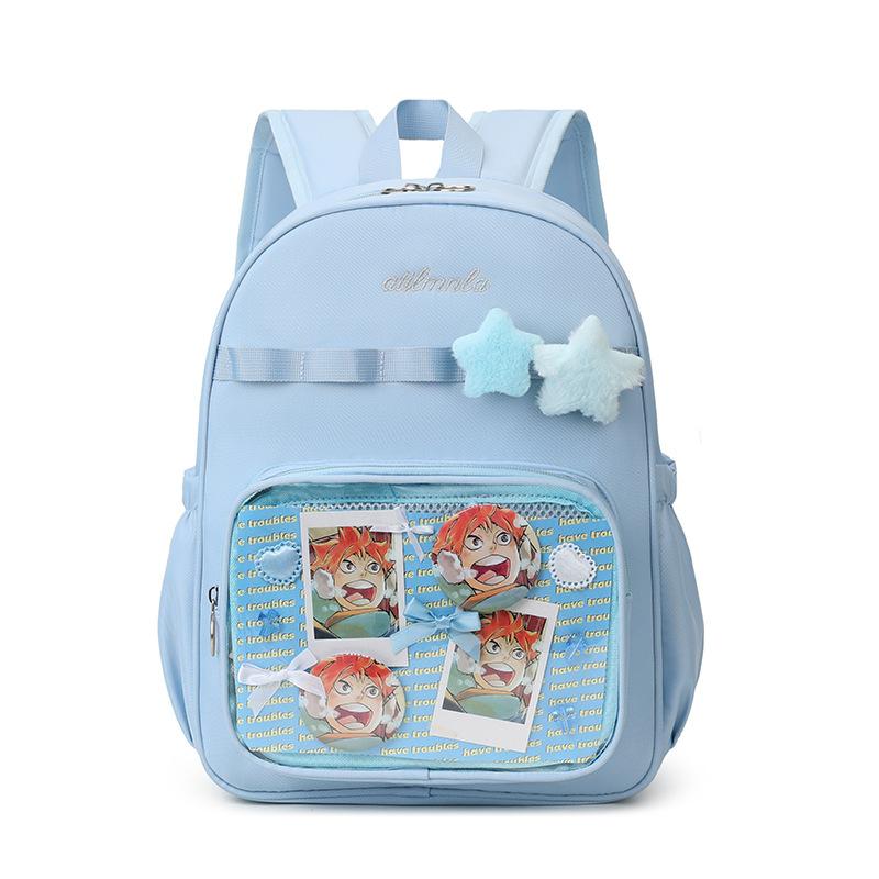 

Transparent layer backpack women s 2025 new pain bag, small food, high value, junior high school backpack, large-capacity schoolbag светло-синий