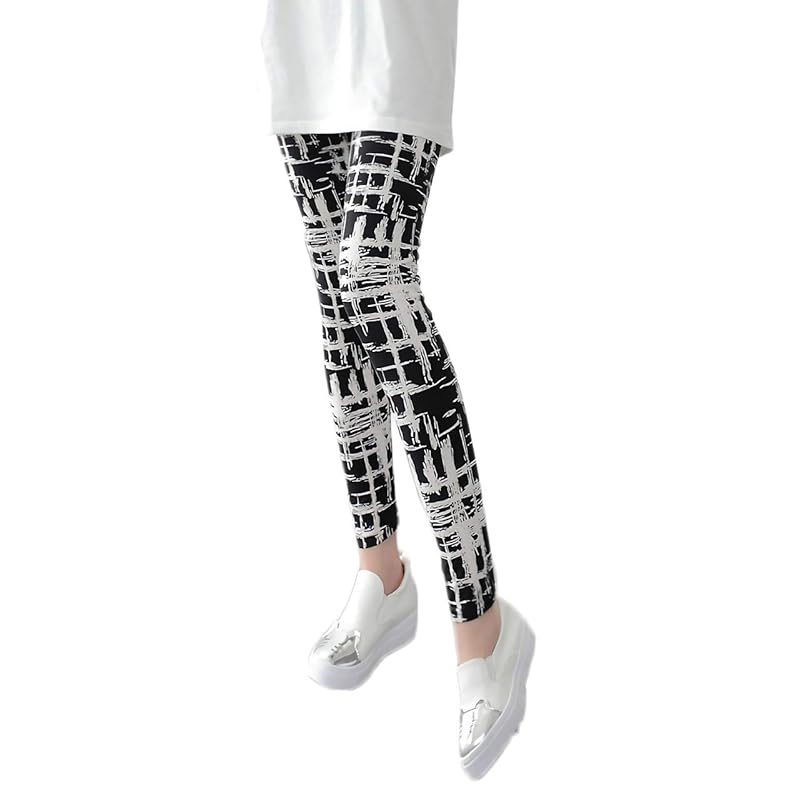 

[Rubitas] long height skinny leggings ladies spring summer pants deggings puggins spats 10 minutes (black and white check)