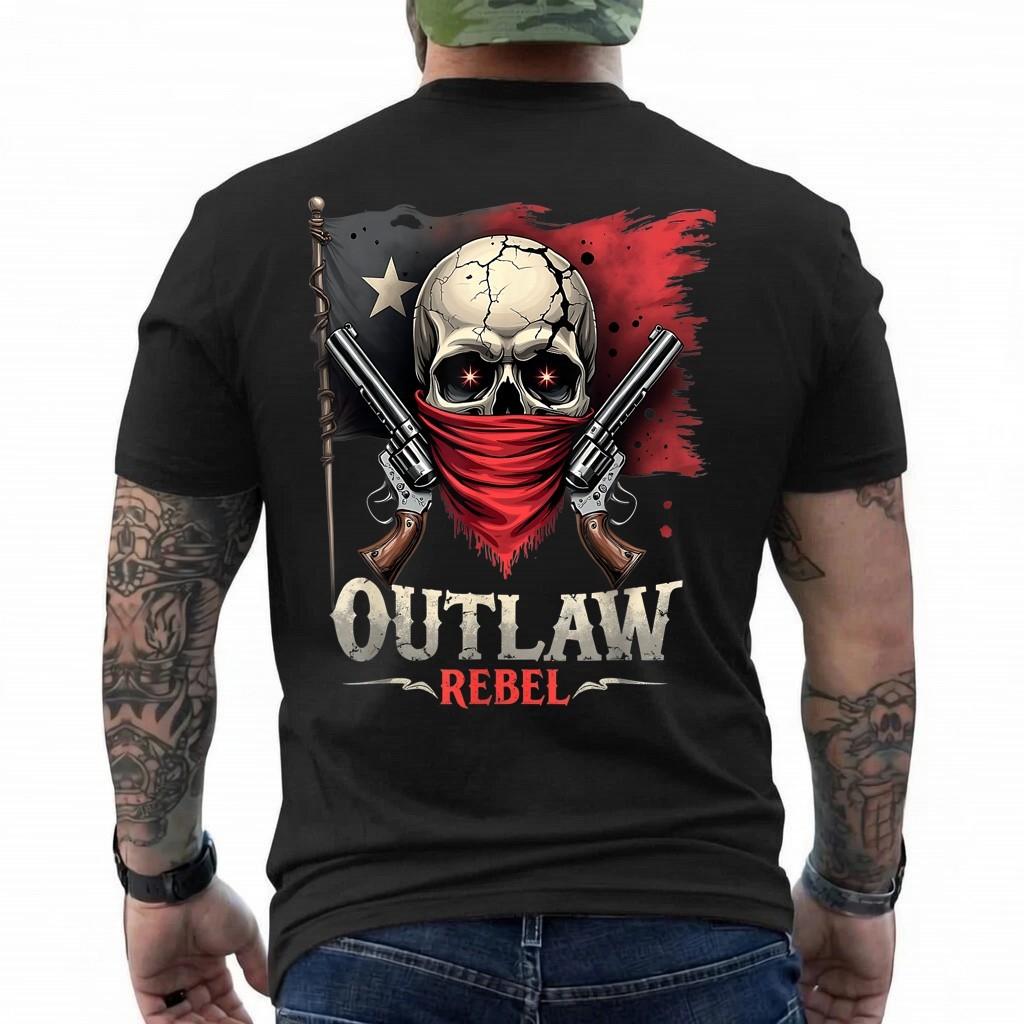 Outlaw Rebel Skull Bandana Guns Cowboy Biker Shirt T-Shirt S