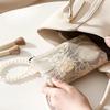 Lace Flower Small Makeup Bag with Pearl Chain Women Cosmetic Pouch Travel Organizer Handbag Portable Phone Keys Coin Purse Case