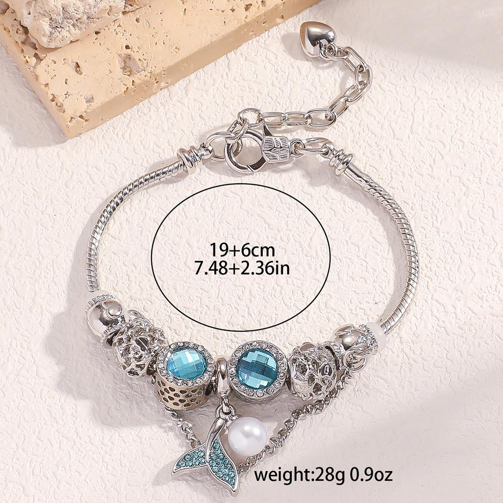 1PC Women's Fashion Pan Family Multi Element Pearl Fish Tail Beaded Bracelet Date Travel Banquet Party Holiday Dressing Gift