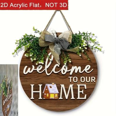 Warm Home 2D Round Welcome Sign Retro Style Hanging Wooden Board Round Doorplate  Front Door Decor