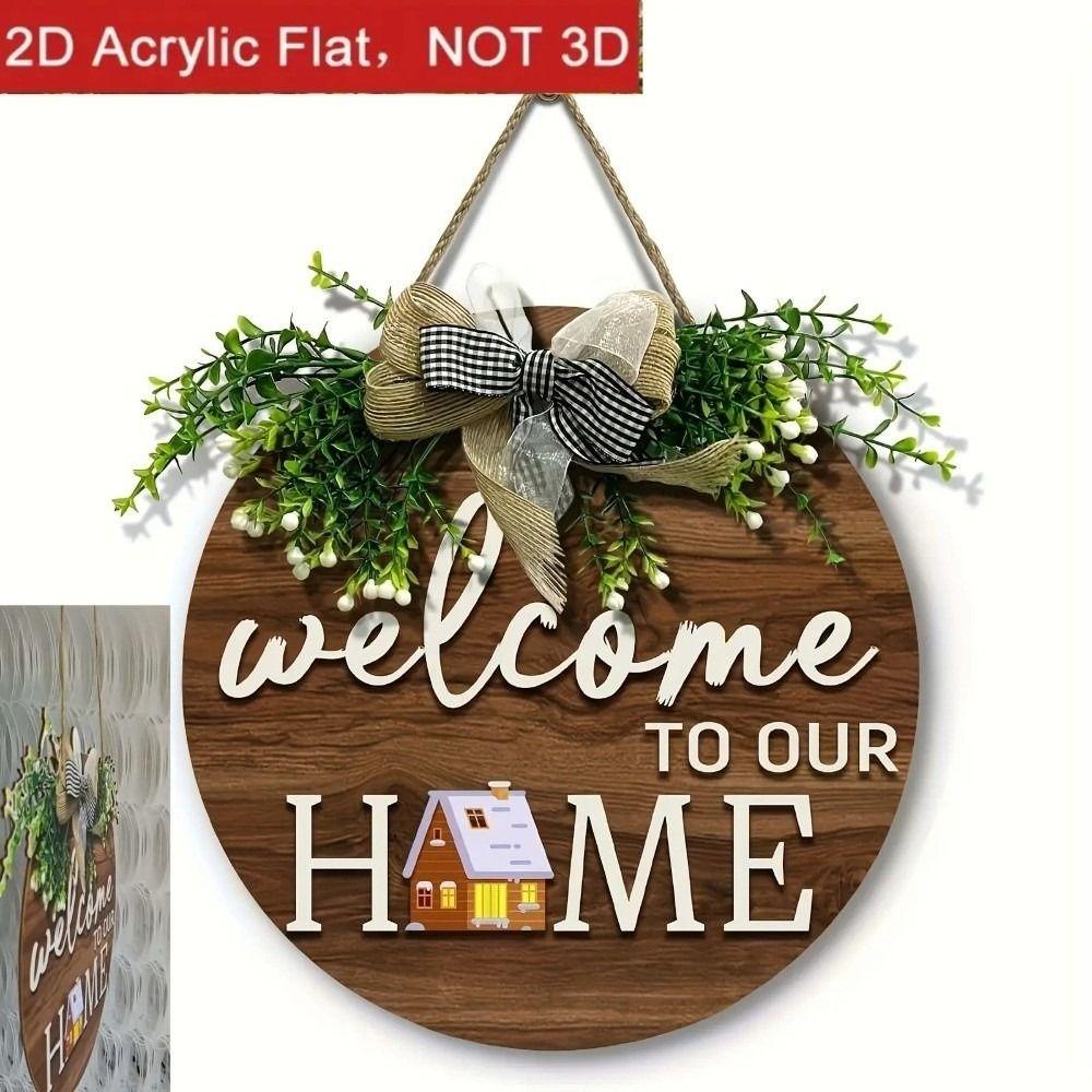 Warm Home 2D Round Welcome Sign 2D Flat Wall Sign New Hanging Wooden Board Front Door Decor