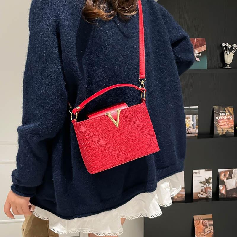 Premium Lychee Pattern Handbag Bag Summer Solid Color Commuting Fashionable Trendy Shoulder Messenger Women's Bag