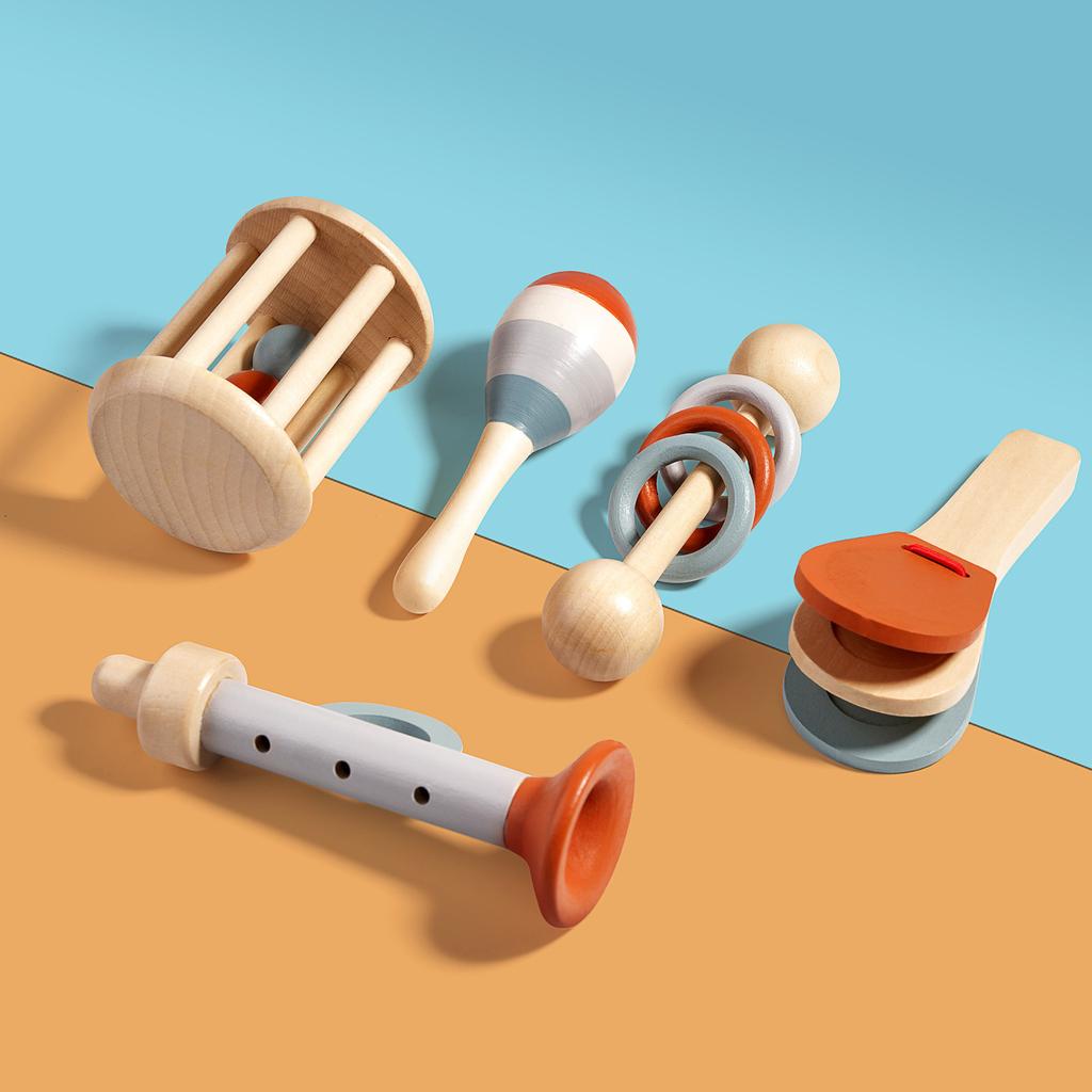 Wooden Infant Early Childhood Education Soothing Bed Bell Orff Cage Bell Baby Clutching Bell Rattling Musical Instrument Toy