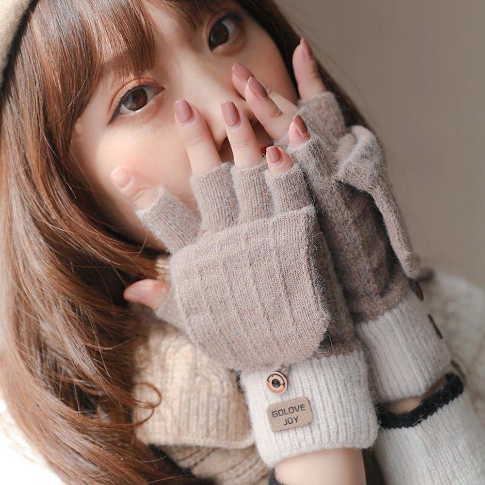 Gloves Autumn And Winter Half-finger Gloves Female Gloves Flip Mittens Christmas Wool Mittens