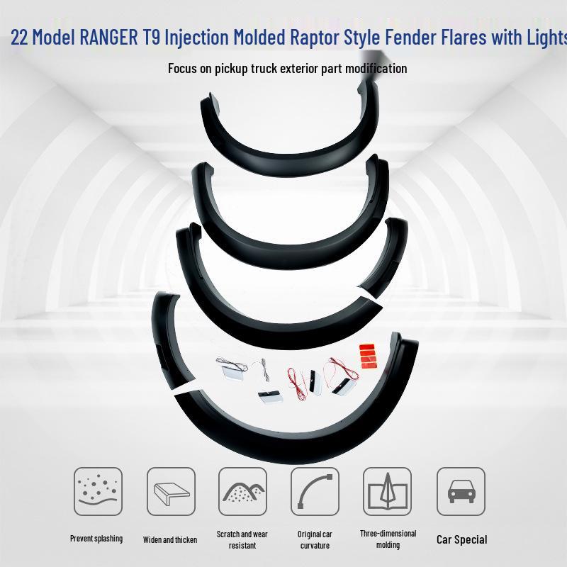 

Ford Ranger T9 Raptor Style Anti-Scratch Fender Flares and Mud Flaps, 2022 Model Upgrade Yes чёрный