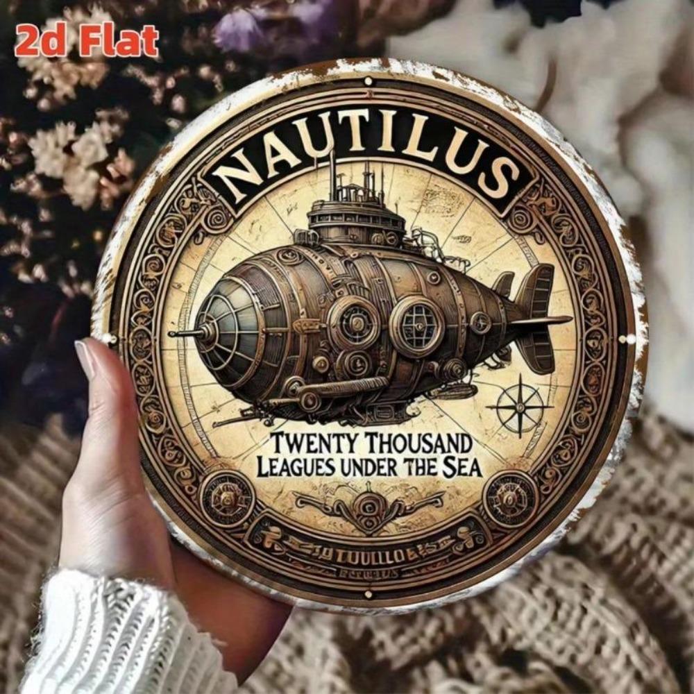 Vintage Nautical Submarine Metal Tin Sign 8 Inch Retro Compass Wall Art Indoor Outdoor Decor