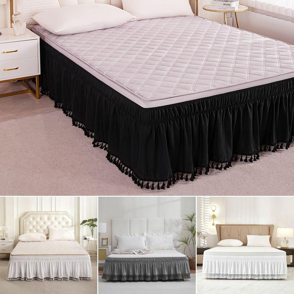 Solid Color Bed Skirts Fade Resistant Bed Cover Protector Bed Ruffles Wrap Bedding Accessory
