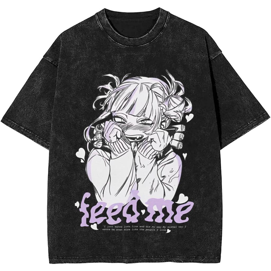 Anime My Hero Academia Himiko Toga Graphic Tshirt Men Women Cotton Tshirts Vintage Washed Oversized Tee Male Manga T Shirt