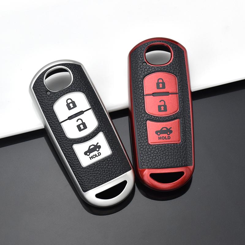 Leather+TPU Car Remote Key Cover Case Shell Fob For Mazda 2 3 5 6 CX-3 CX-5 CX-7 CX-9 CX8 Speed Miata MX5 2016 2017 2018 Accessories