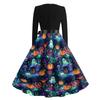 Women's Halloween Printed Long Sleeve Dress Round Neck Casual Dress