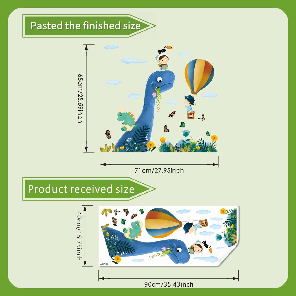 

Dinosaur Hot Air Balloon Window Sticker for Balcony Bedroom Kindergarten Glass Home Decoration Self-Adhesive 40x90cm різнокольоровий