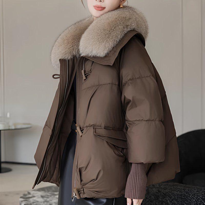 Women's Short Winter Cotton Jacket with Thickened Bread Coat and Big Fur Lapel - Korean Style 2025