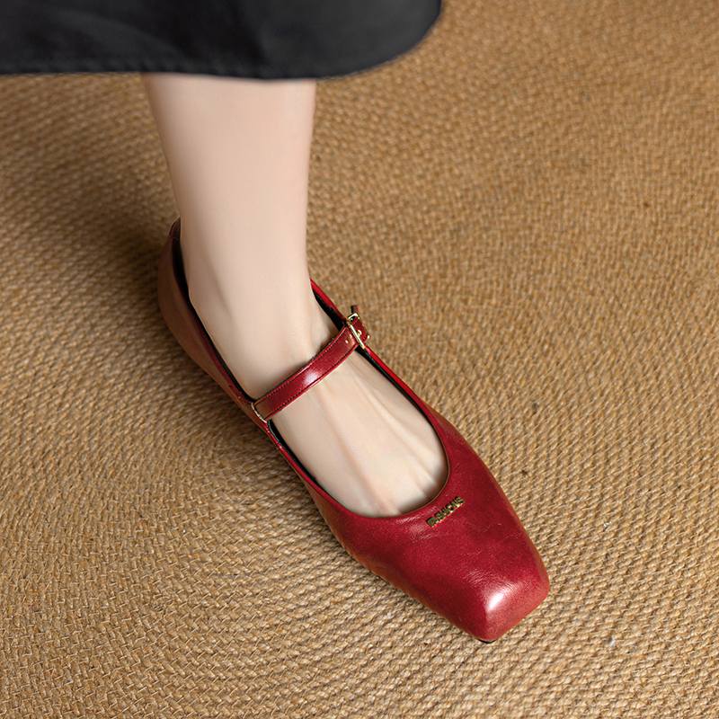 

Krazing Pot Летние туфли из коровьей кожи, размер 40, осенние туфли Мэри Джейн на низком каблуке, с квадратным носком, элегантные туфли-лодочки с мелким вырезом 34 красный