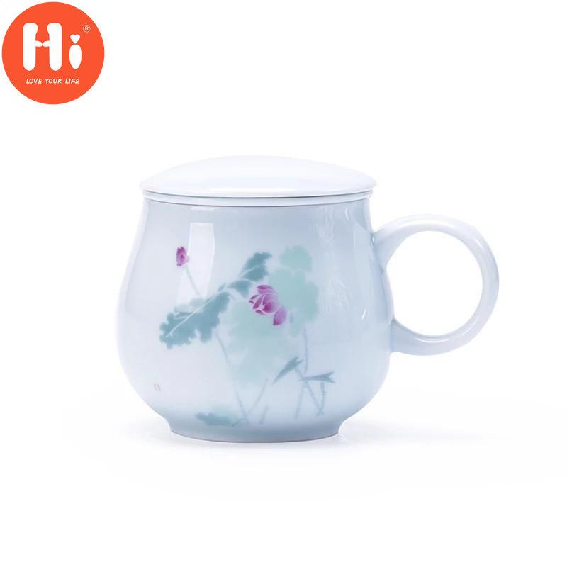 Keramisk tekopp med lokk og filter Kontorvannkopp Hjem Drikkevarer 340ML