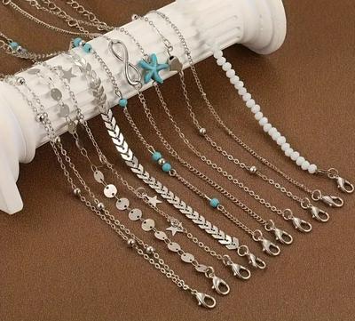 Fashion Golden Vacation Outings Bohemian Style Starfish Pearl During Summer Anklets For Girls To Wear Set Of Multiple  Accessories