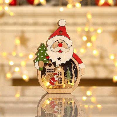 1 Set Christmas Wooden Ornaments with LED Lights, Santa and Snowman 3D Holiday Figures, Battery Operated ,AAA X 2, Not Included, Festive Home Decor,