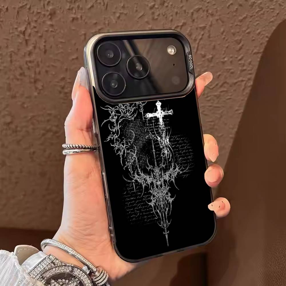 Gothic Cyber Sigil Cross  Phone Case Color Silver Shell For IPhone 17 16 15 14 13 12 11 Pro Max Plus