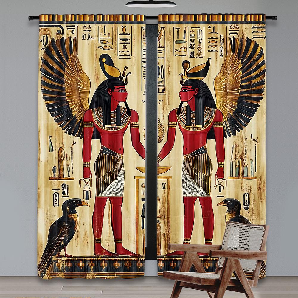 Egyptian Deity Print Curtain Room Decor Versatile Use Suitable Living Dining Bedroom Bathroom Office Curtains Set Of 2 Made Polyester Area