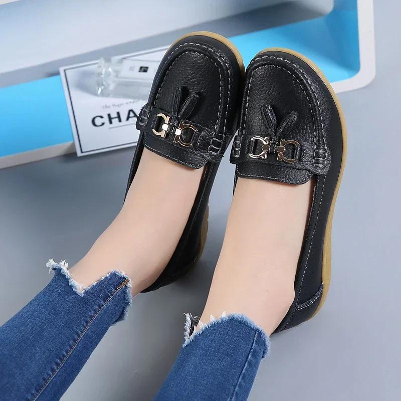 Spring Summer Breathable Casual Loafers For Women Platform Leather Comfort WedgeLadies Vulcanized Sneakers 44