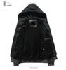 Men's Winter Plus Size PU Leather Jacket with Detachable Hood - Fleece-Lined Motorcycle Coat, European & American Style