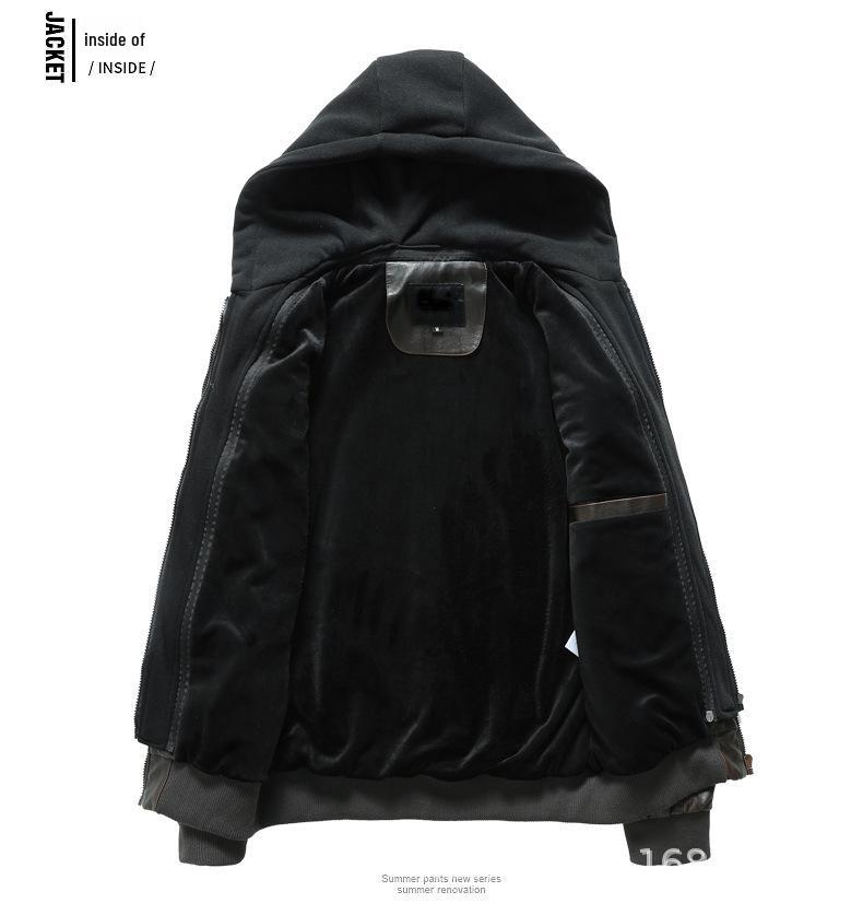 Men's Winter Plus Size PU Leather Jacket with Detachable Hood - Fleece-Lined Motorcycle Coat, European & American Style