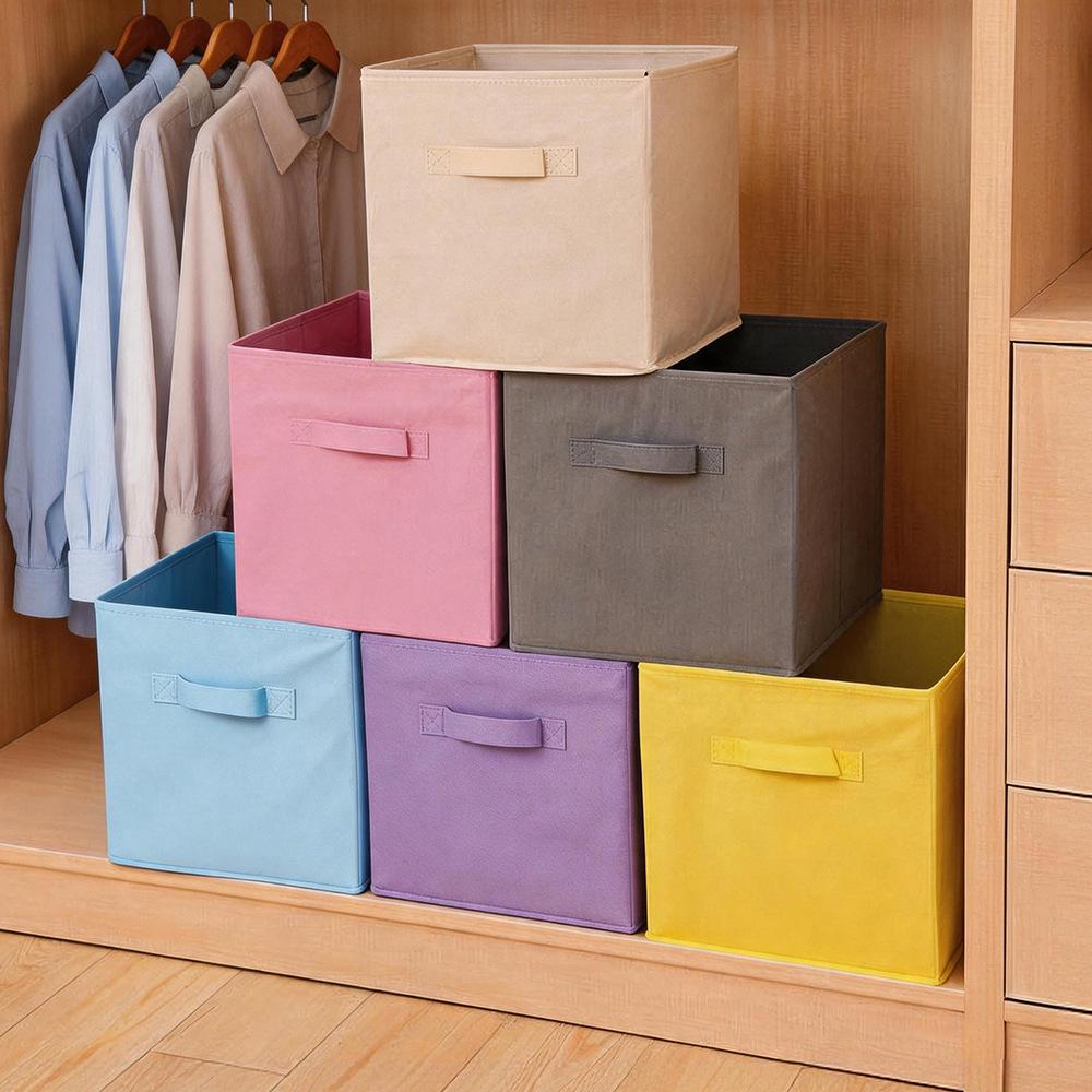 Foldable Lidless Non-Woven Fabric Storage Box for Clothes - Large Wardrobe Organizer Box