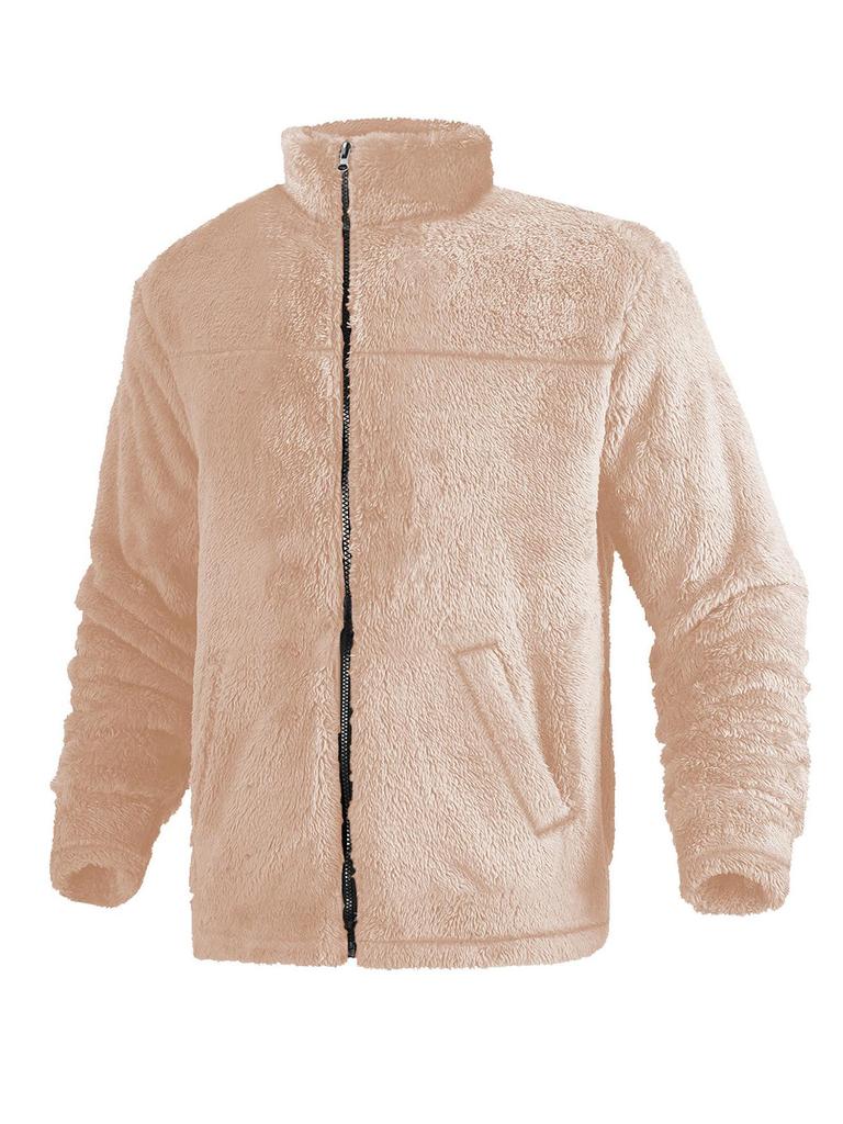 European Casual Sports Zipper Soft Fleece Stand Collar Jacket