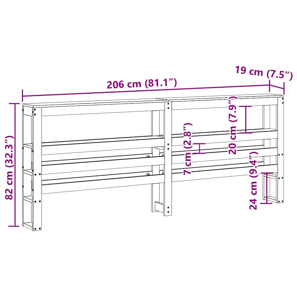 Headboard with Shelves Wax Brown 200 Cm Solid Pine Wood