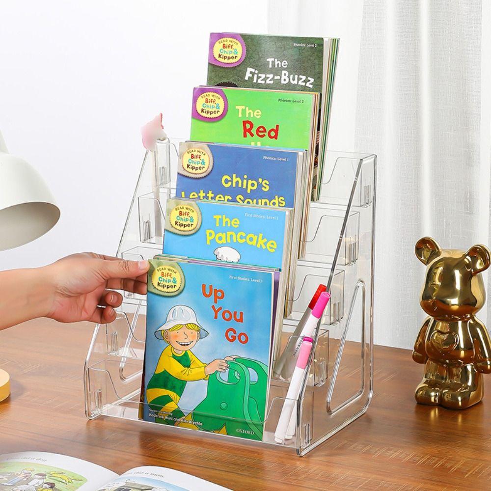 DIY Acrylic Book Display Rack 5 Tier Doll Figures Model Shelf Magazines Organizer  Home Use