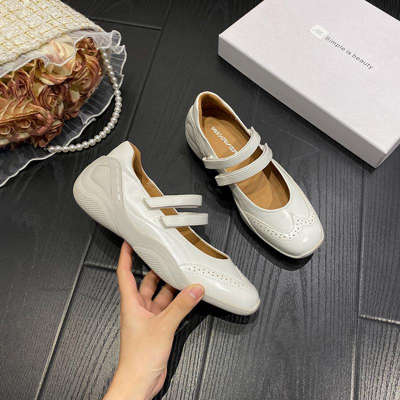 

Туфли Мэри Джейн из коровьей кожи в стиле ретро, женские, весна 2025, для отдыха, спортивные балетки, на липучках, с толстой подошвой, увеличивающие рост, одинарные туфли 43